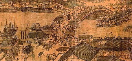 Lille udsnit af det berømte maleri - Langs Floden under Qingming Festival - Zhang Zeduan (1085-1145) findes på National Palace Museum i Beijing.